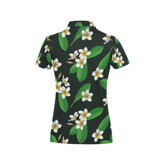 White Plumeria Pattern Print Design PM023 Women's Polo Shirt