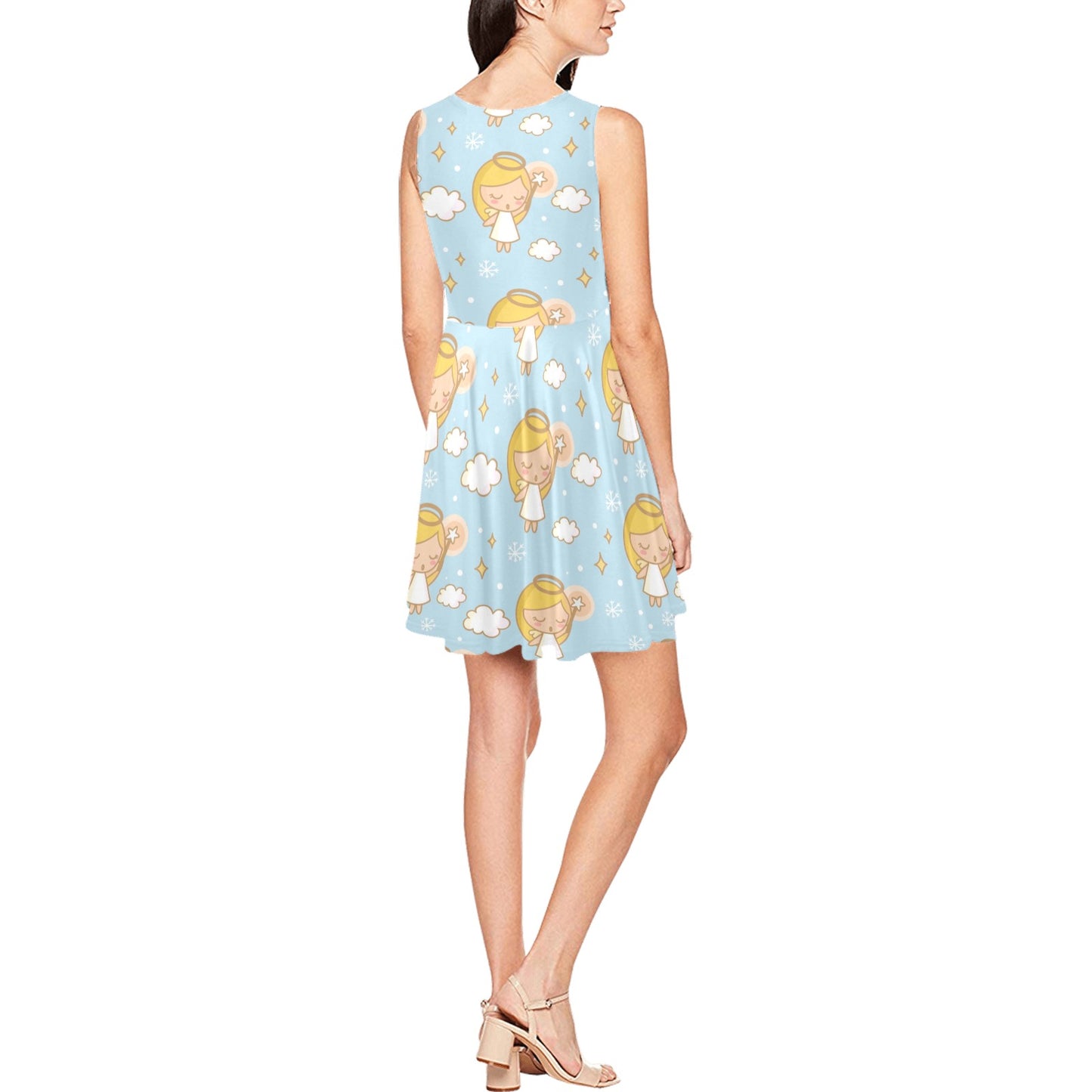 Angel Pattern Print Design 05 Sleeveless Dress