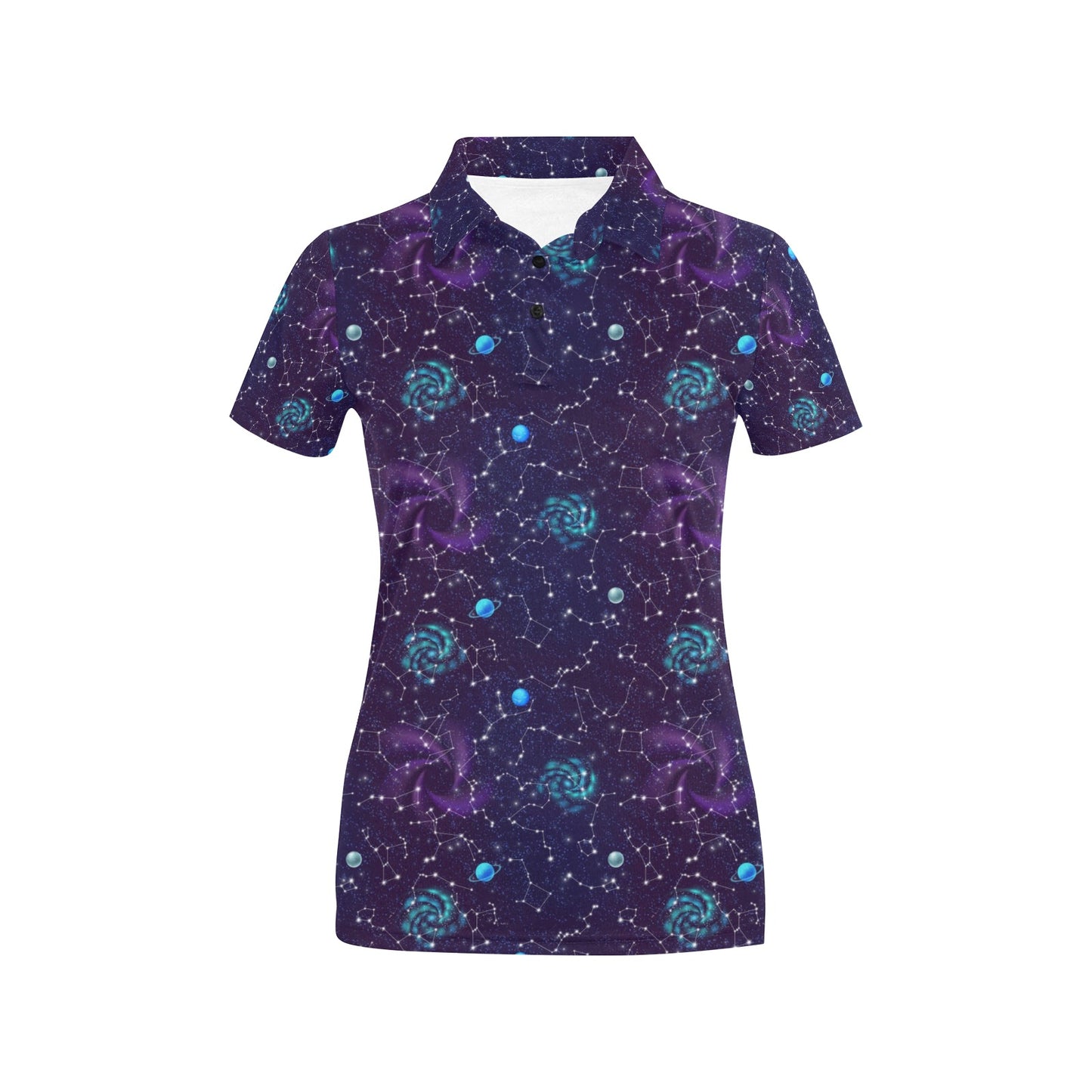 Zodiac Galaxy Design Print Women's Polo Shirt