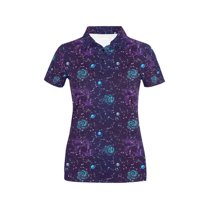 Zodiac Galaxy Design Print Women's Polo Shirt