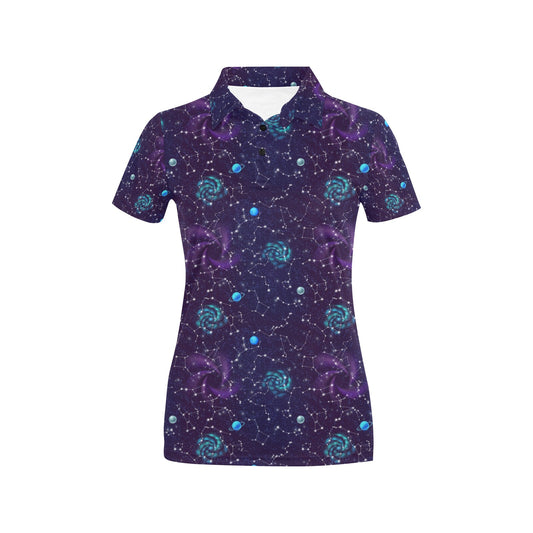 Zodiac Galaxy Design Print Women's Polo Shirt
