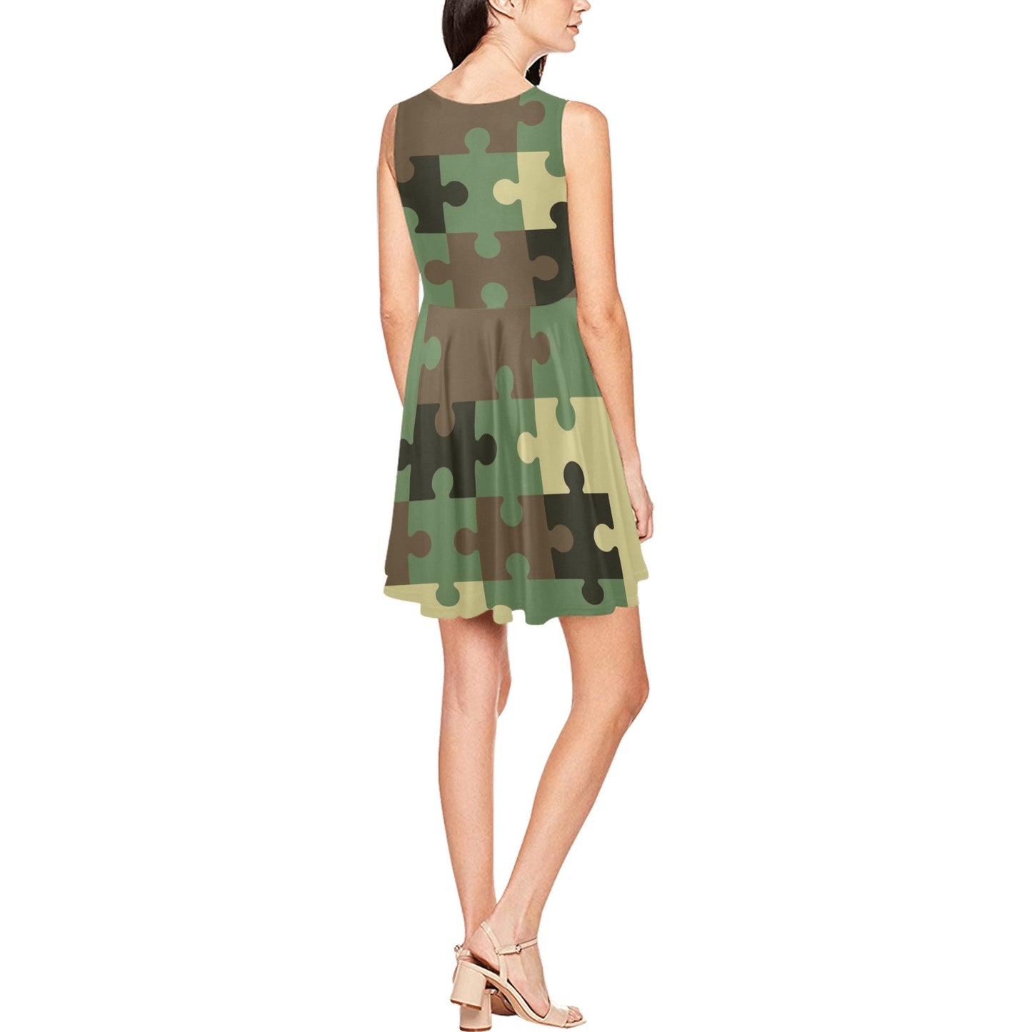 Puzzle Camo Pattern Print Design A03 Sleeveless Dress
