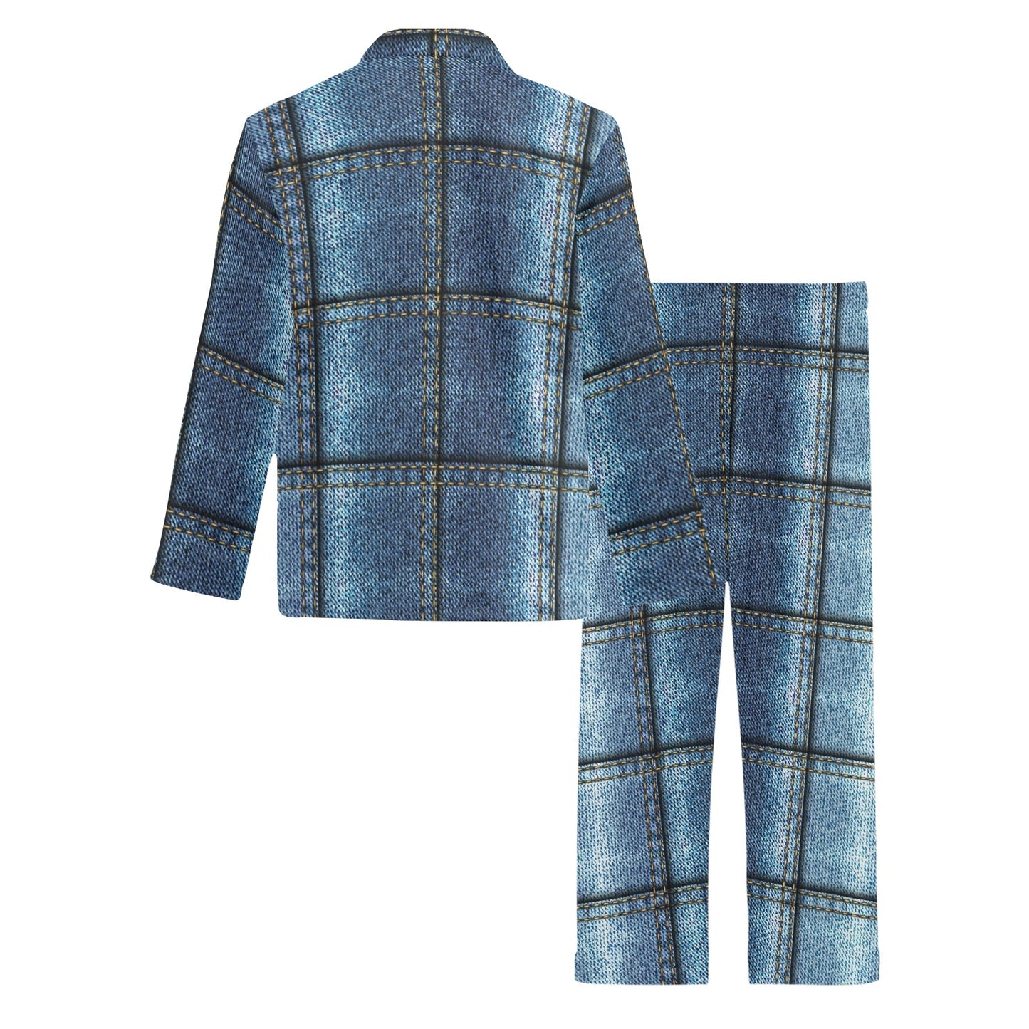 Jean Patchwork Pattern Print Design 02 Men's Long Pajama Set