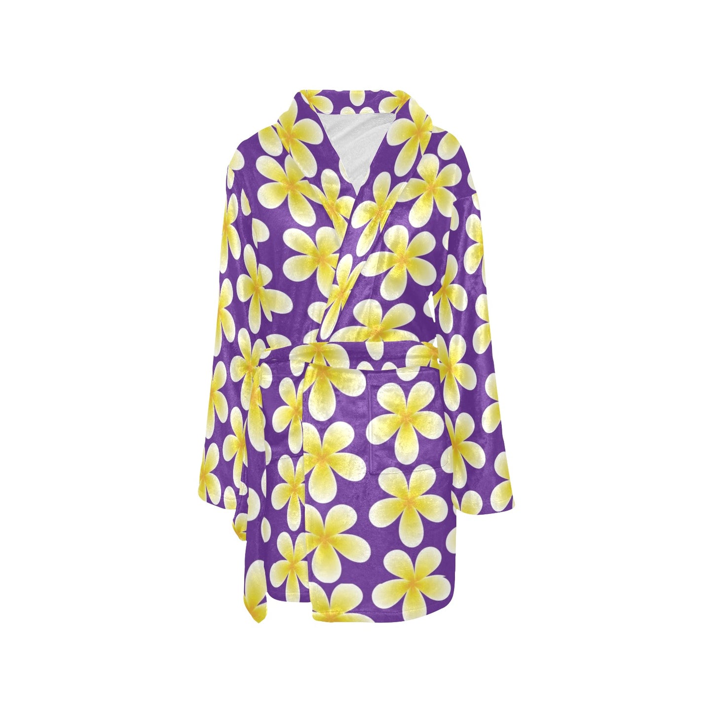 Yellow Plumeria Pattern Print Design PM05 Women's Fleece Robe
