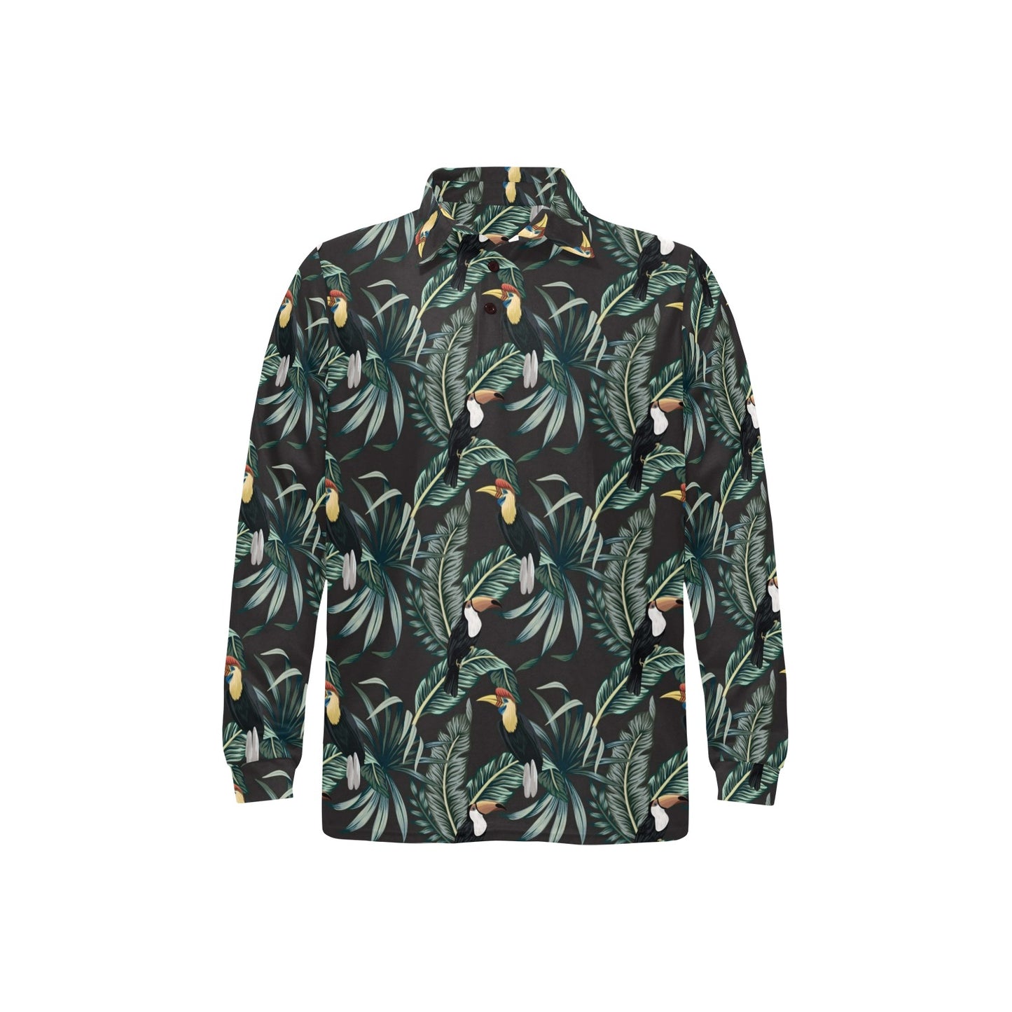 Rainforest Pattern Print Design RF06 Long Sleeve Polo Shirt For Men's