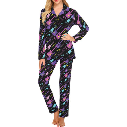 Electric Guitar Pattern Print Design 02 Women's Long Pajama Set