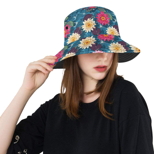 Water Lily Pattern Print Design WL05 Unisex Bucket Hat