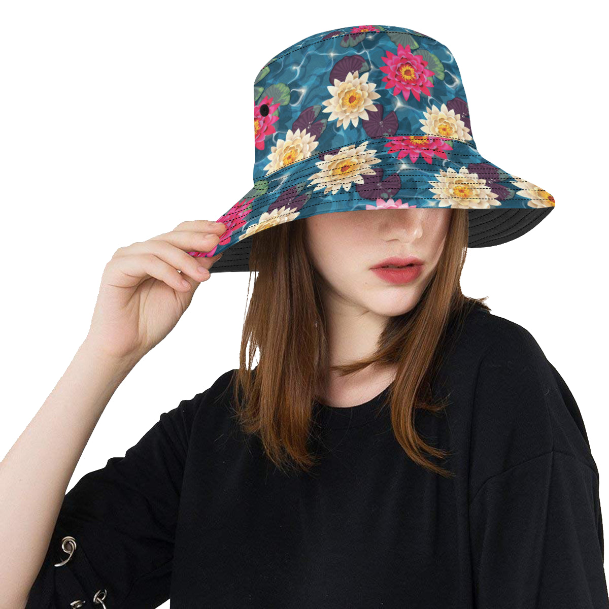 Water Lily Pattern Print Design WL05 Unisex Bucket Hat
