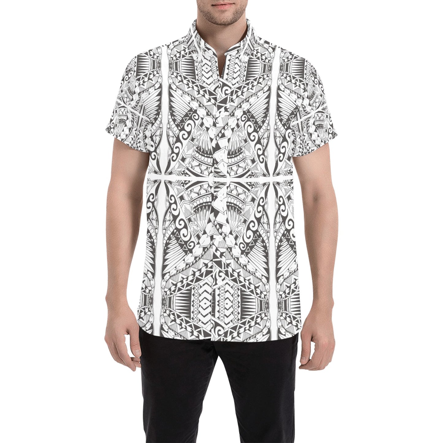 Samoan Style Print Design LKS301 Men Short Sleeve Button Up Shirt