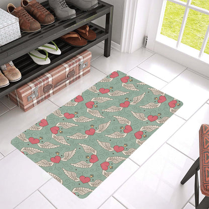 Angel Wings Heart Design Themed Print Rubber Doormat