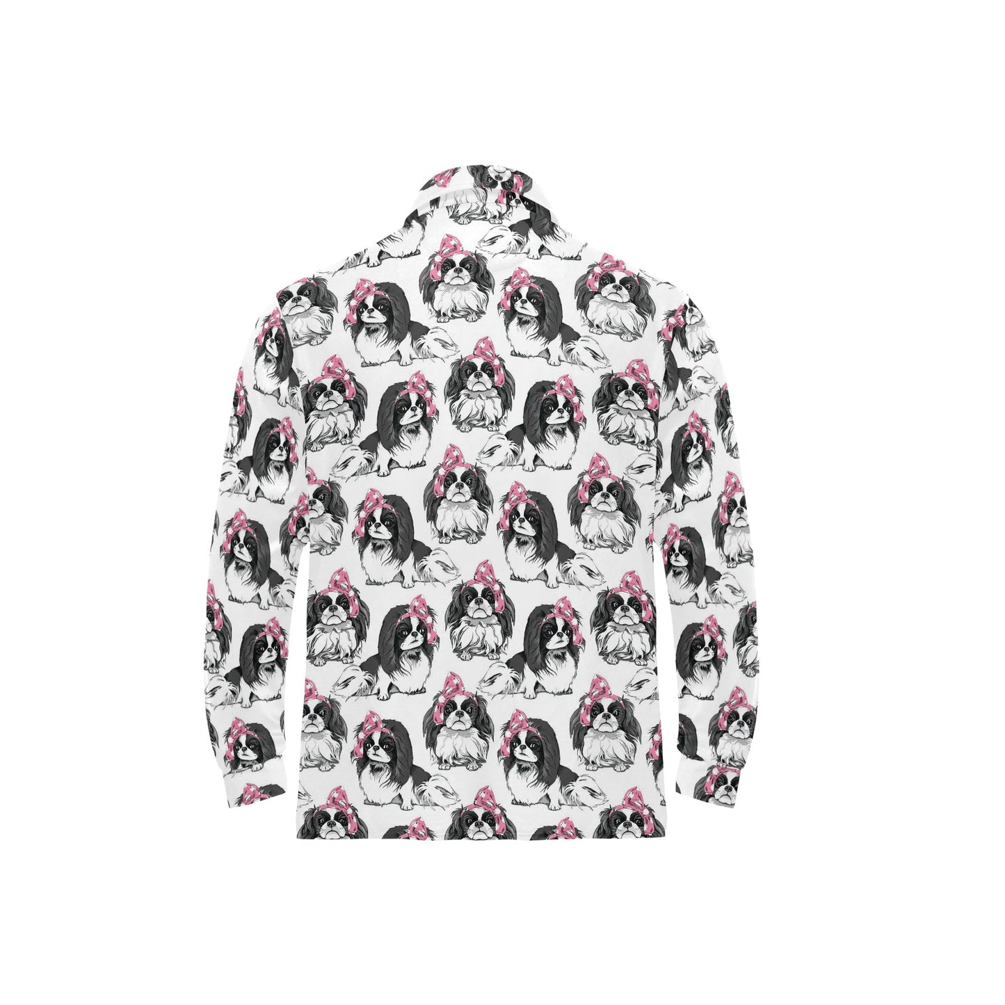 Japanese Chin Pattern Print Design 01 Long Sleeve Polo Shirt For Men's
