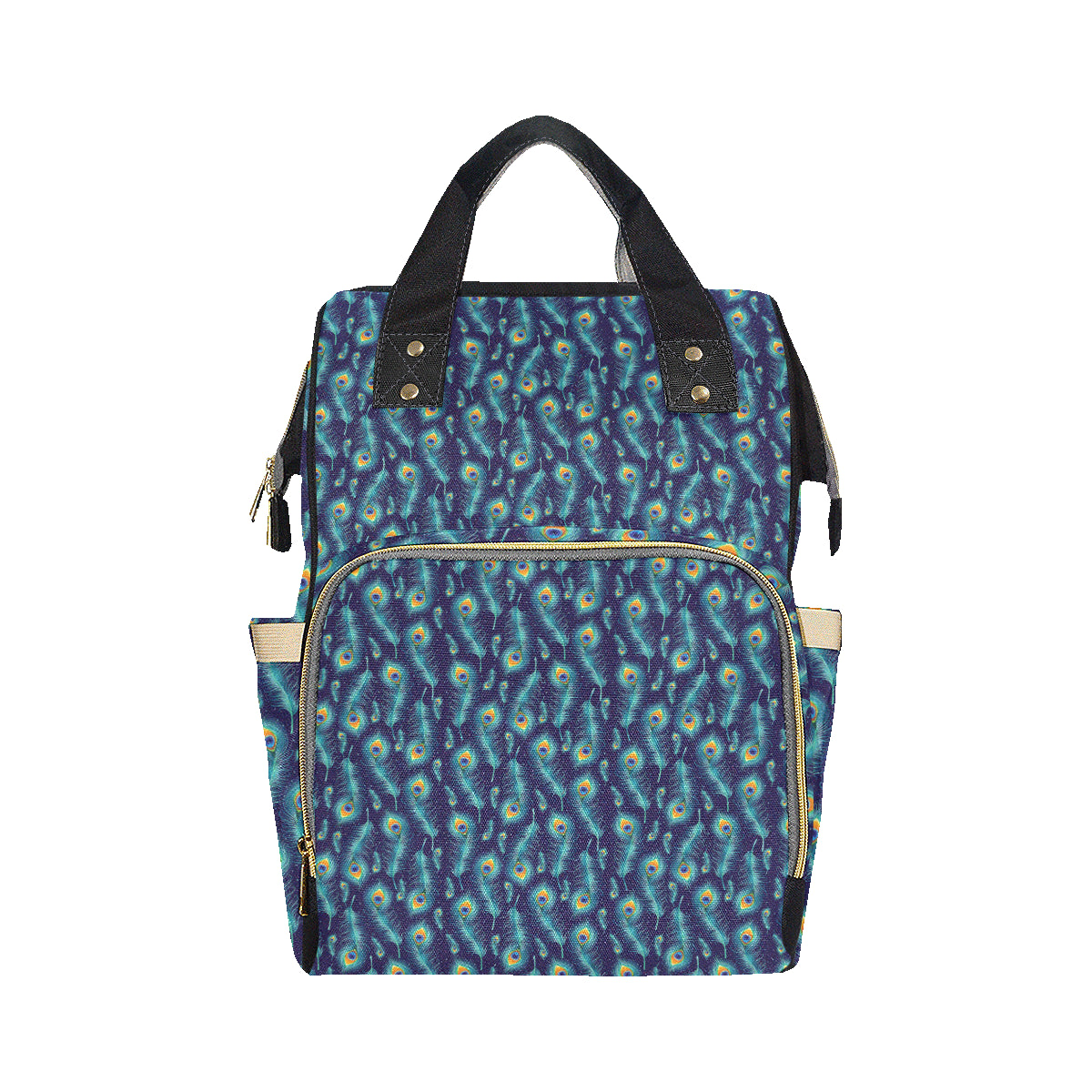 Peacock Feather Blue Design Print Diaper Bag Backpack