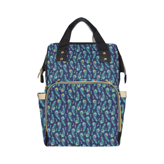 Peacock Feather Blue Design Print Diaper Bag Backpack