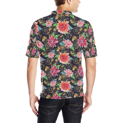 Dahlia Pattern Print Design DH02 Men Polo Shirt