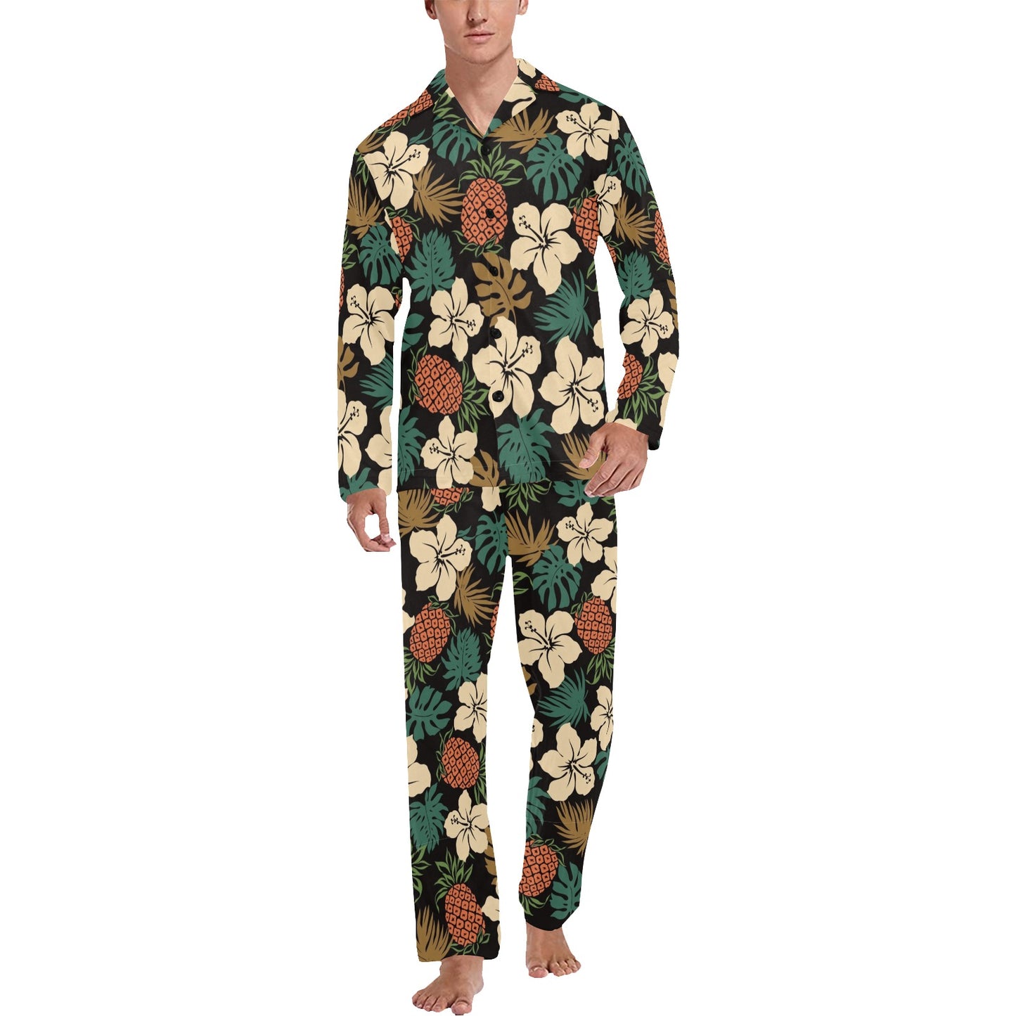 Hawaiian Themed Pattern Print Design H08 Men's Long Pajama Set