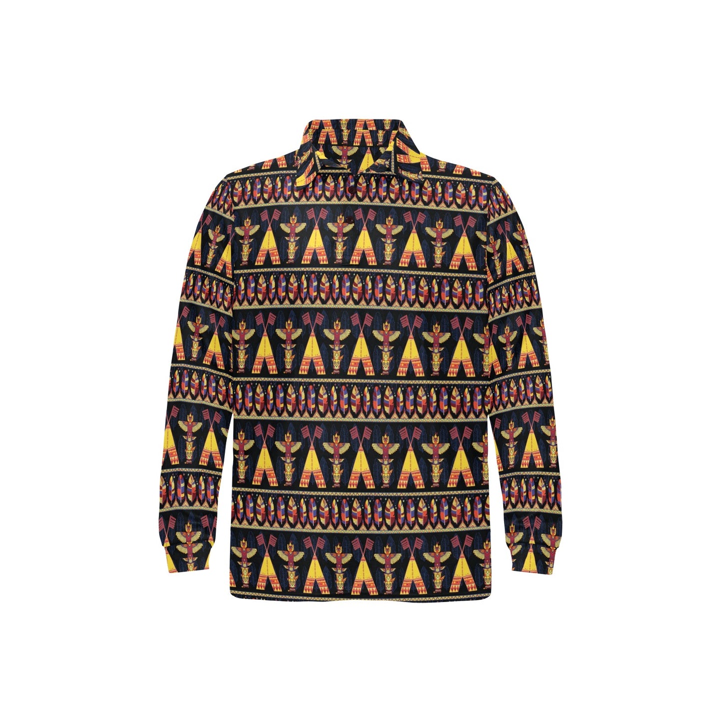 Totem Pole Design Long Sleeve Polo Shirt For Men's