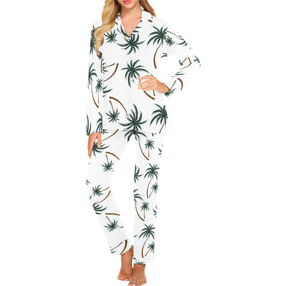 Palm Tree Pattern Print Design PT07 Women's Long Pajama Set