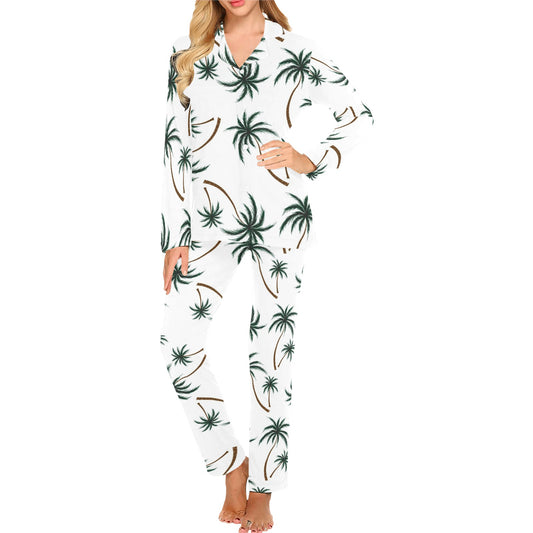 Palm Tree Pattern Print Design PT07 Women's Long Pajama Set