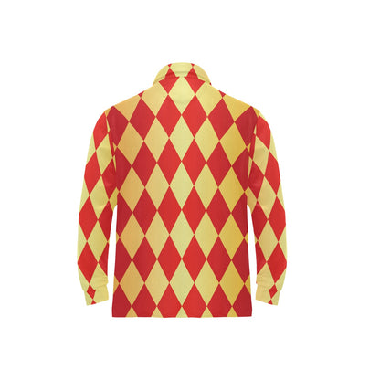 Harlequin Pattern Print Design 03 Long Sleeve Polo Shirt For Men's