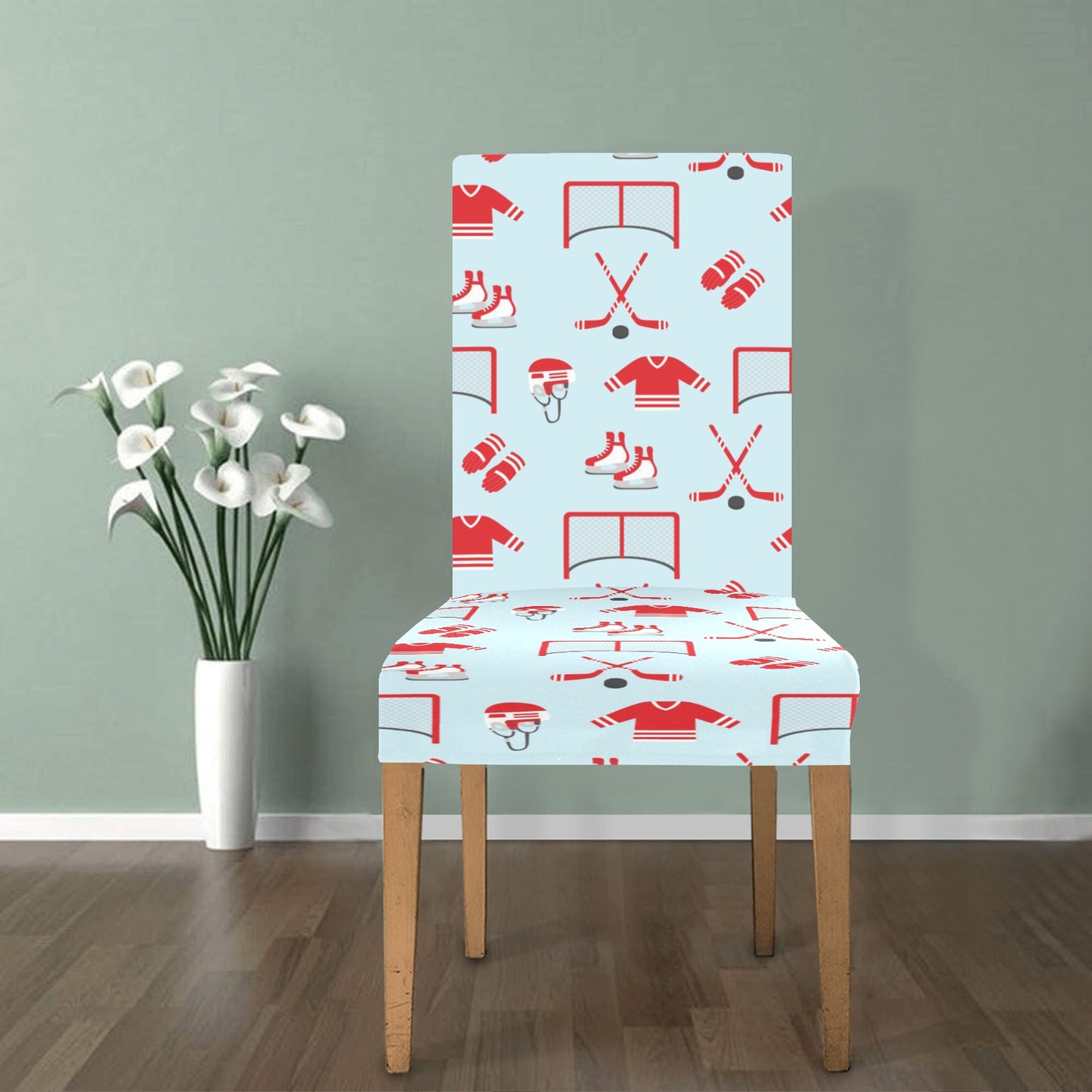Hockey Red Equipment Print Design LKS305 Dining Chair Slipcover