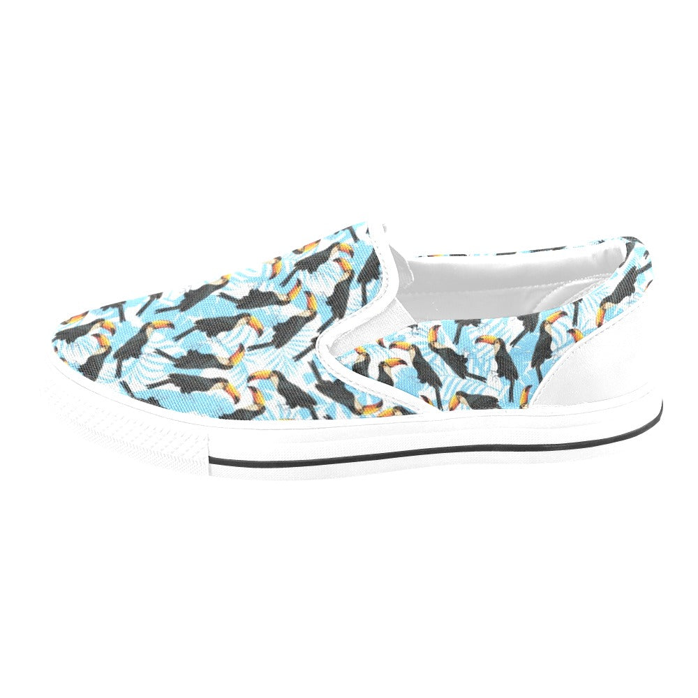 Toucan Print Design LKS303 White Slip Ons Canvas Women's Shoes