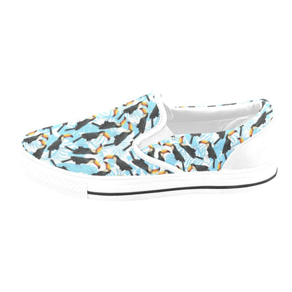 Toucan Print Design LKS303 White Slip Ons Canvas Women's Shoes