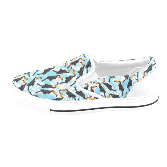 Toucan Print Design LKS303 White Slip Ons Canvas Women's Shoes