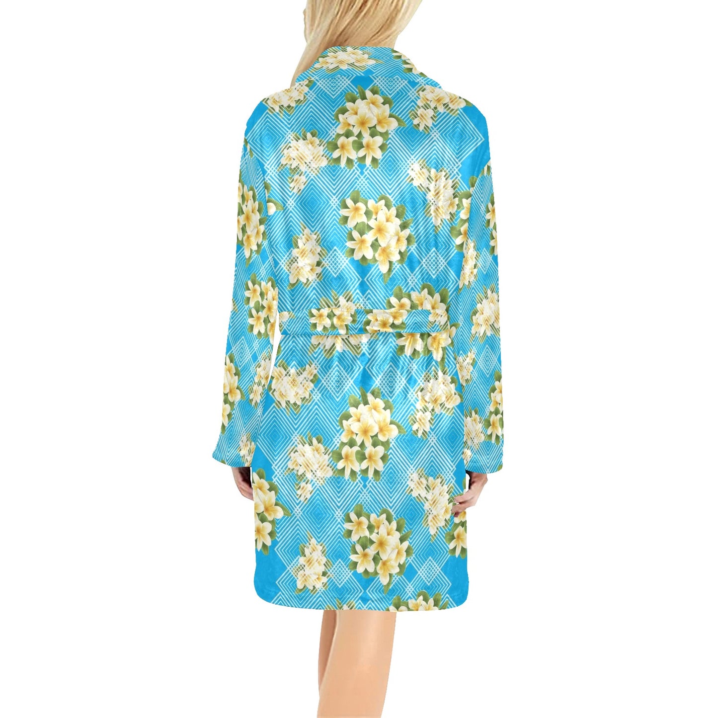 Yellow Plumeria Design Print Pattern Women's Fleece Robe