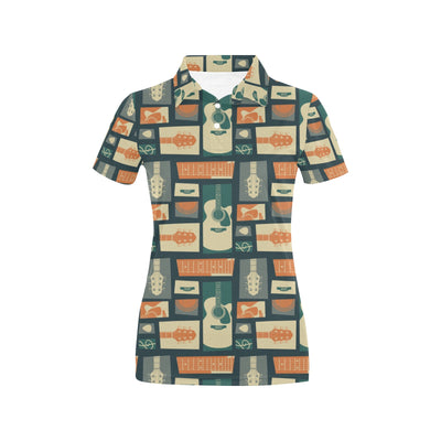 Acoustic Guitar Pattern Print Design 02 Women's Polo Shirt