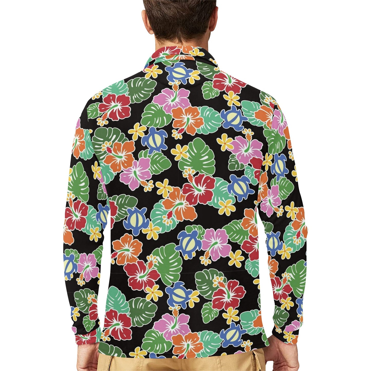 Hawaiian Themed Pattern Print Design H010 Long Sleeve Polo Shirt For Men's