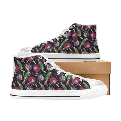 Wine Print Design LKS307 Men's High Top Canvas Shoes