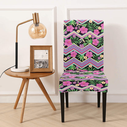 Hibiscus Pink Zigzag Line Pattern Design LKS307 Dining Chair Slipcover