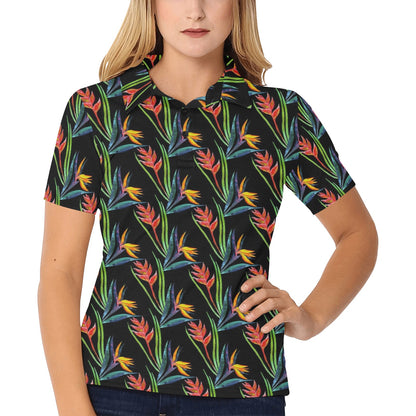 Heliconia Pattern Print Design HL04 Women's Polo Shirt