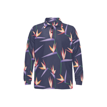 Bird Of Paradise Pattern Print Design BOP015 Long Sleeve Polo Shirt For Men's