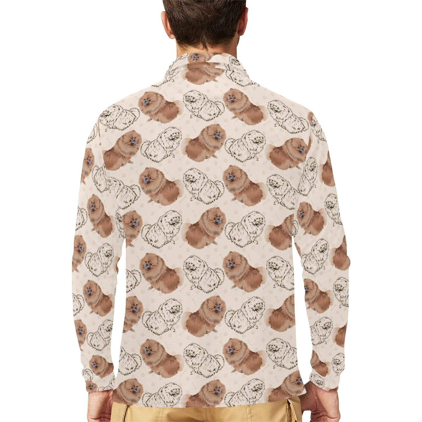 Pomeranians Pattern Print Design A01 Long Sleeve Polo Shirt For Men's