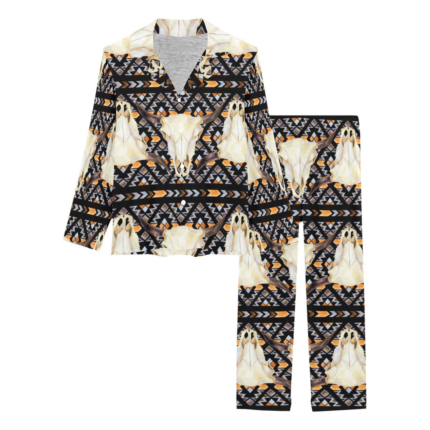 Buffalo Head Pattern Print Design 03 Women's Long Pajama Set
