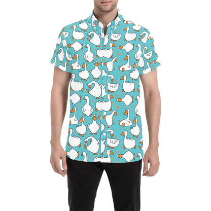 Goose Print Design LKS403 Men Short Sleeve Button Up Shirt