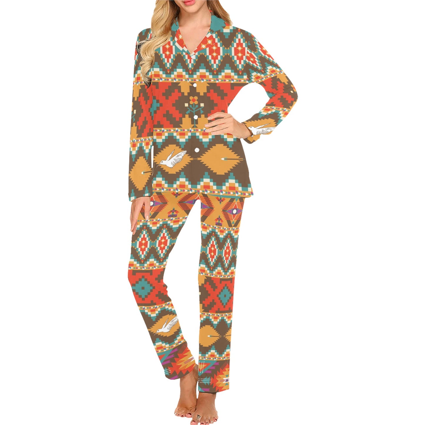 Native Pattern Print Design A01 Women's Long Pajama Set
