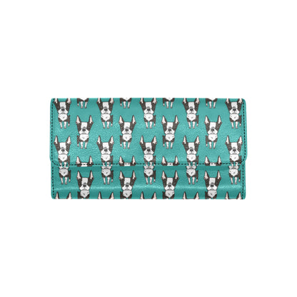 Boston Terrier Pattern Print Design 04 Women's Trifold Wallet