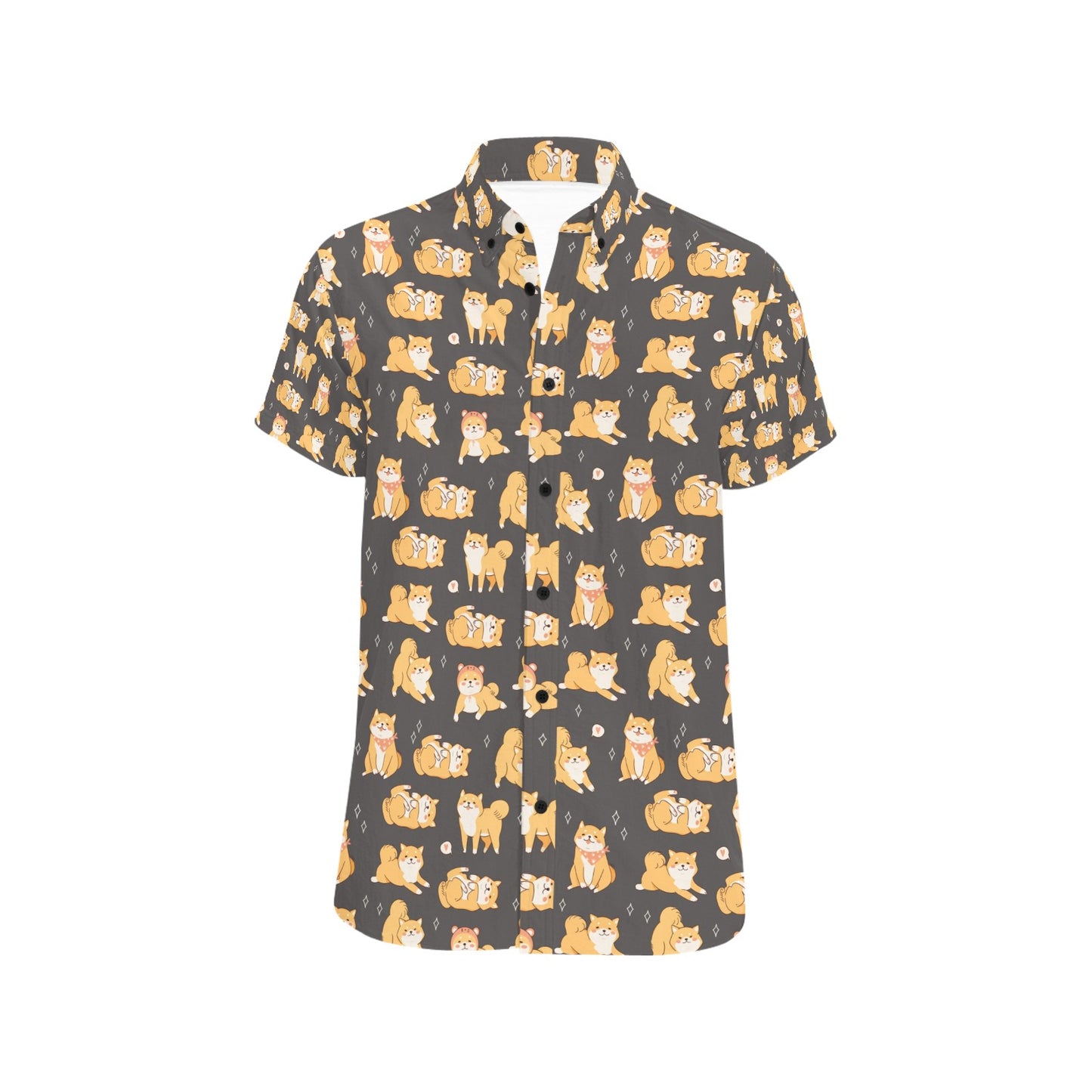 Shiba Inu Print Design LKS309 Men Short Sleeve Button Up Shirt