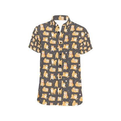 Shiba Inu Print Design LKS309 Men Short Sleeve Button Up Shirt