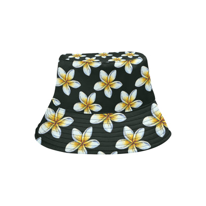 White Plumeria Pattern Print Design PM022 Unisex Bucket Hat