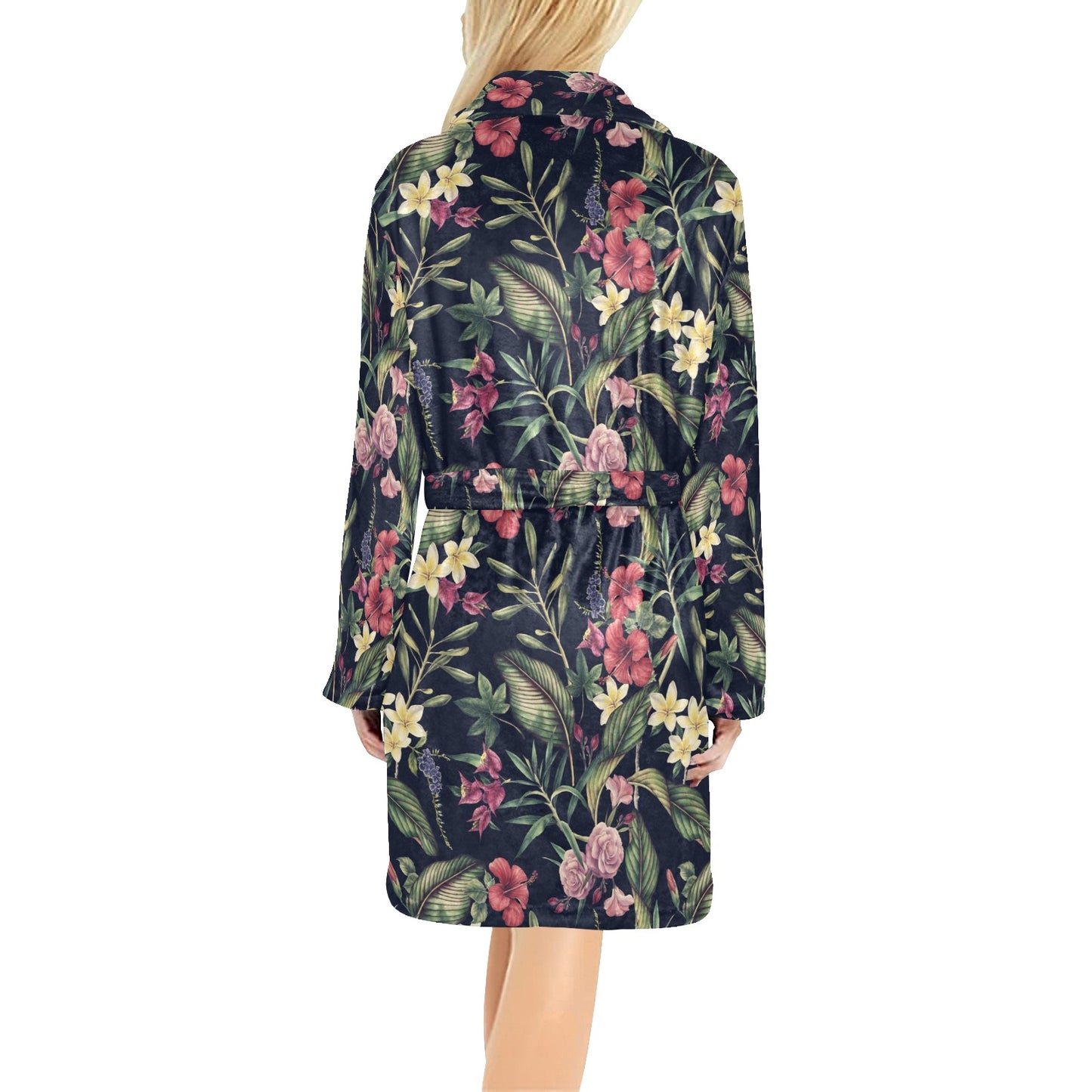 Tropical Flower Pattern Women's Fleece Robe