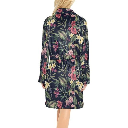 Tropical Flower Pattern Women's Fleece Robe