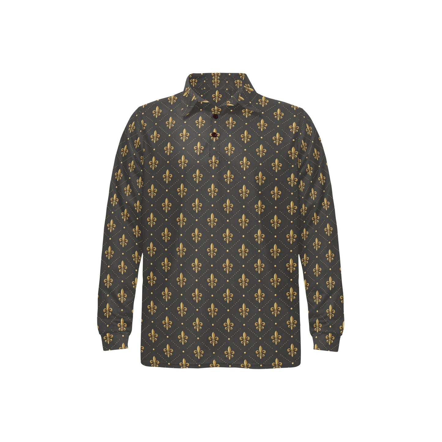 Fleur De Lis Print Design LKS402 Long Sleeve Polo Shirt For Men's