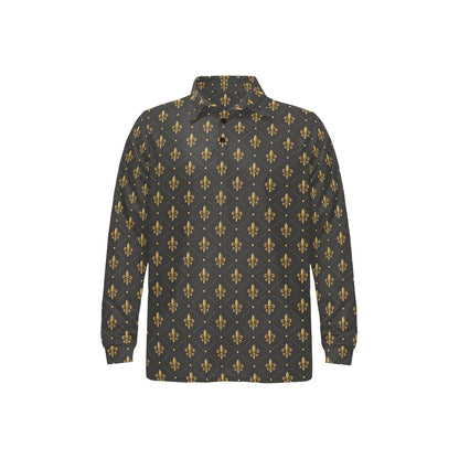 Fleur De Lis Print Design LKS402 Long Sleeve Polo Shirt For Men's