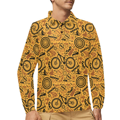 Mountain bike Pattern Print Design 03 Long Sleeve Polo Shirt For Men's