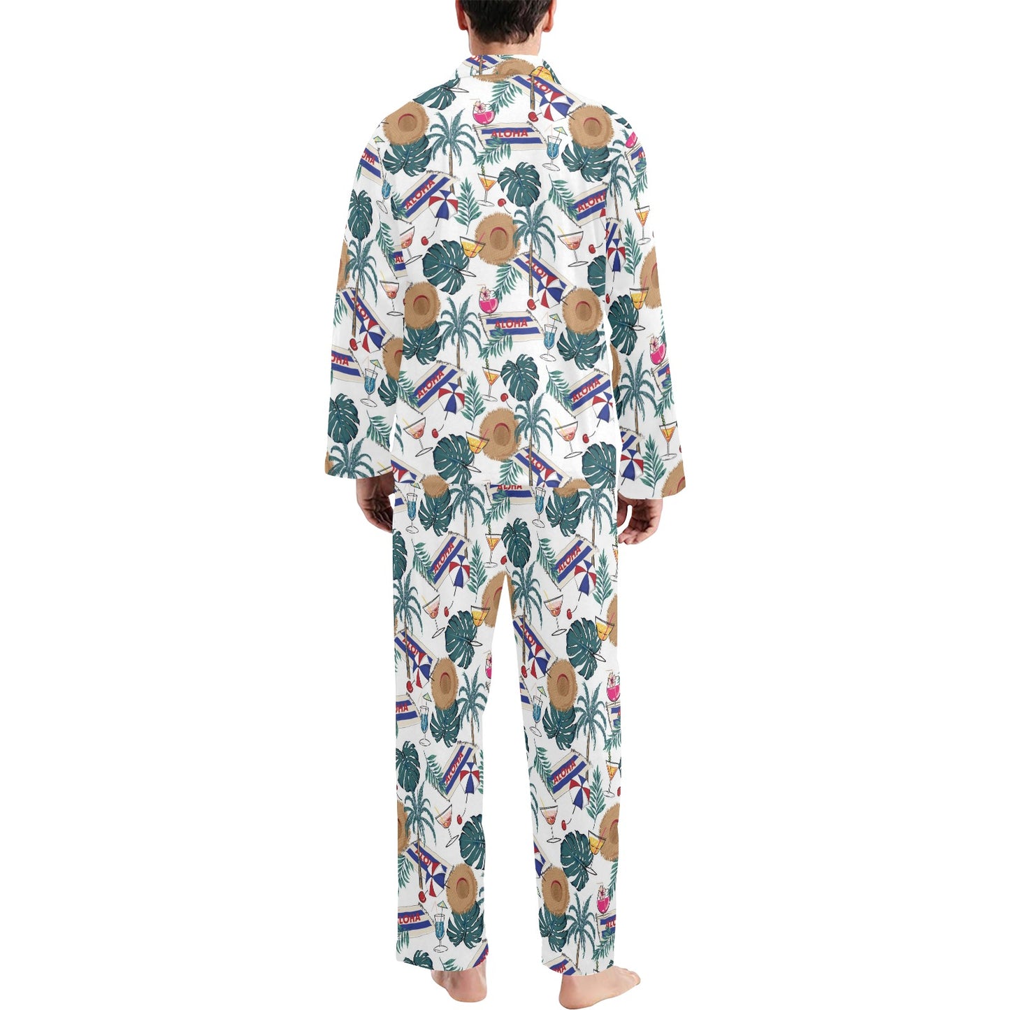Aloha Hawaii Beach Pattern Print Design 04 Men's Long Pajama Set