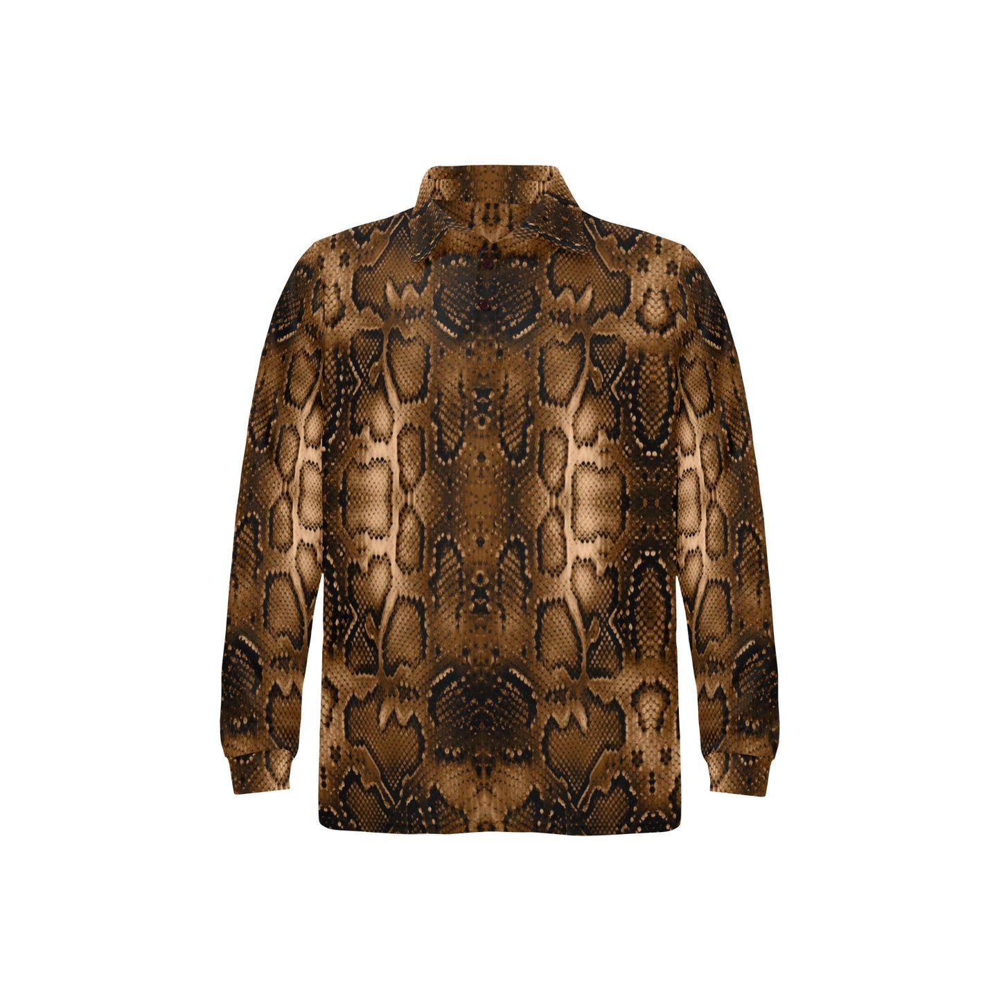 Snake Skin Brown Print Long Sleeve Polo Shirt For Men's