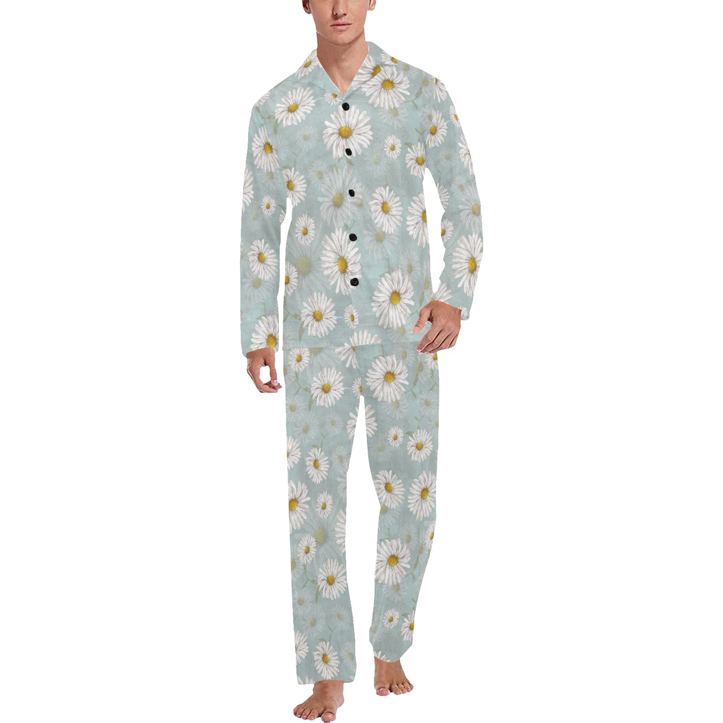 Daisy Pattern Print Design DS012 Men's Long Pajama Set